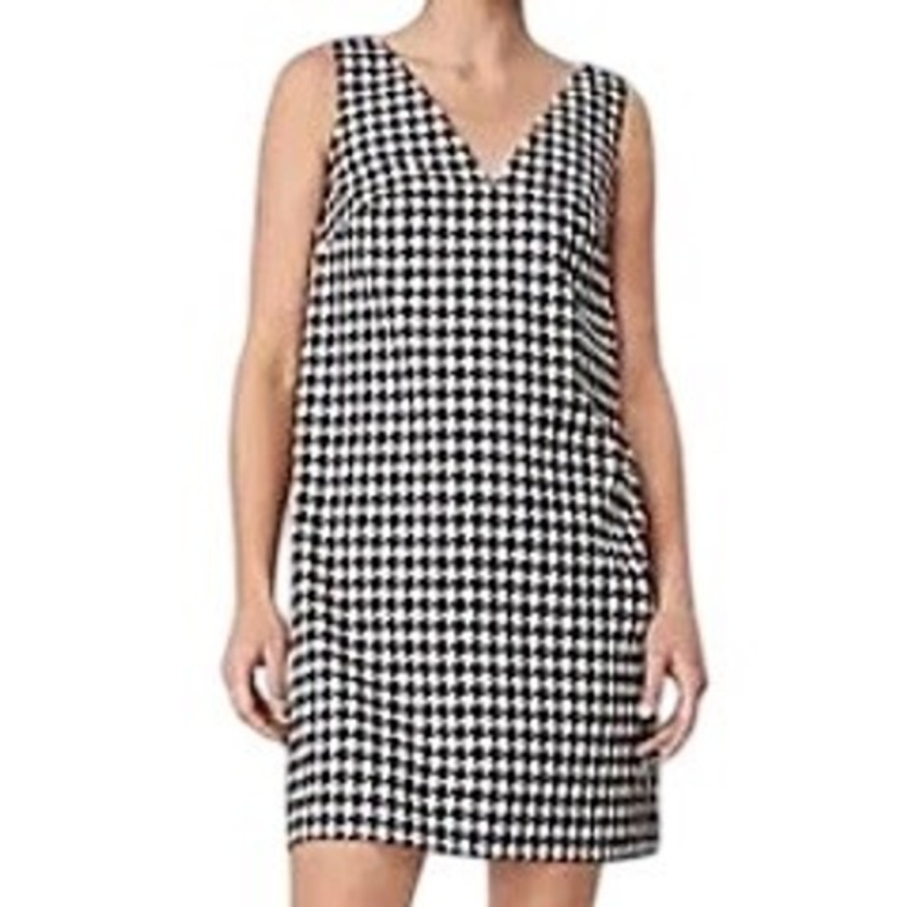Ann Taylor Houndstooth Sleeveless V-Neck Shift Dress Black White‎ Size 10 Career